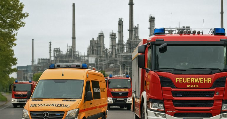 Kreisweite Feuerwehrübung im Chemiepark Marl mit Halterner Beteiligung