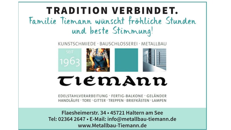 Anzeige Kunstschmiede und Bauschlosserei K. Tiemann zum Schützenfest Alt-Hamm-Bossendorf