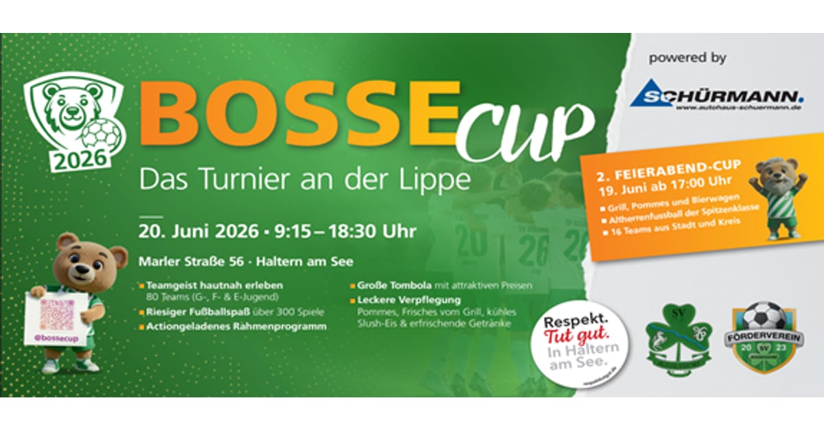 Ankündigungsgrafik zum Bosse Cup 2026 auf der Sportanlage des SV Bossendorf