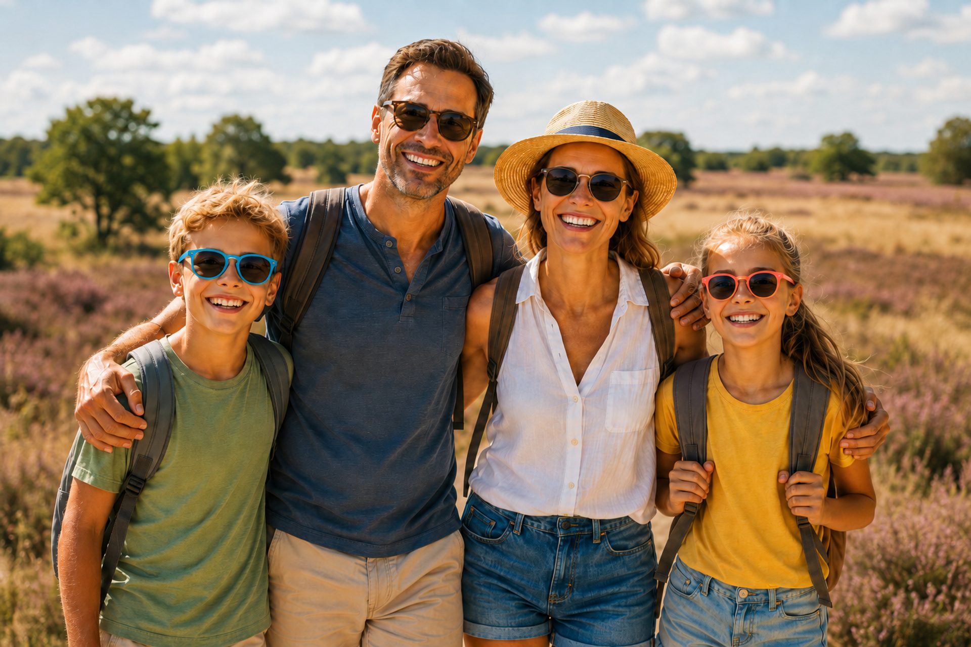 Familie in sommerlicher Heidelandschaft als Auftaktbild für das Freizeitspezial Haltern 2026