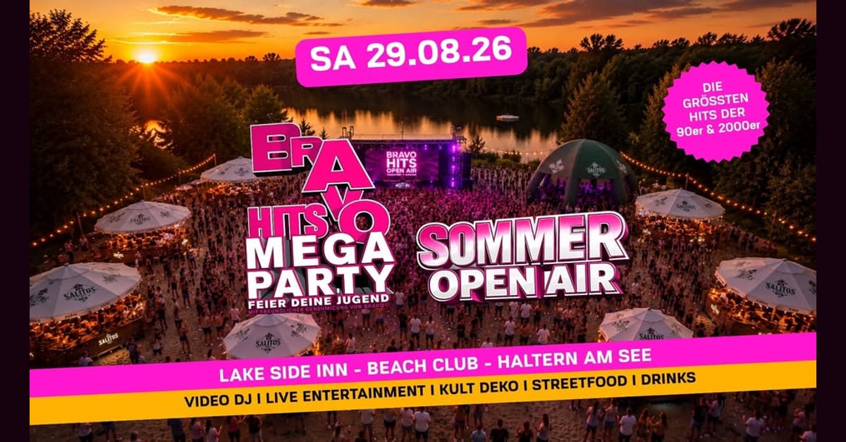 Grafik zur BRAVO Hits Mega Party am Lakeside Inn in Haltern am See am 29. August 2026