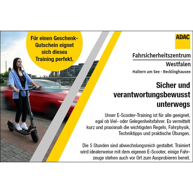Anzeige des ADAC Fahrsicherheitszentrums Westfalen zum E-Scooter-Training
