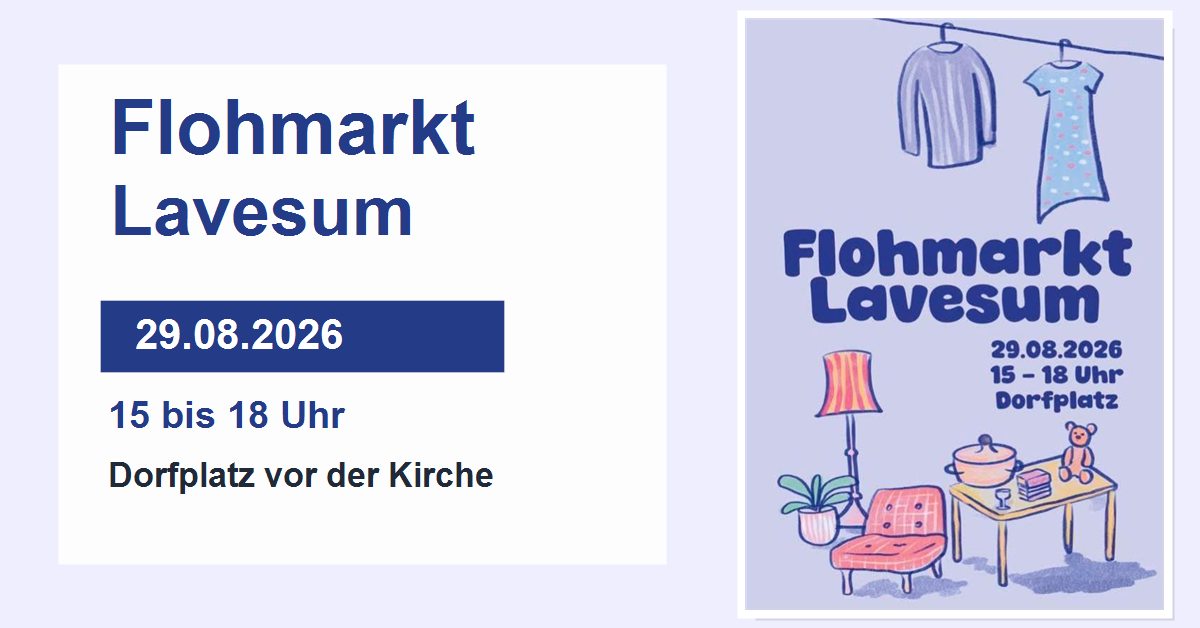 Plakat zum Flohmarkt Lavesum am 29. August 2026 von 15 bis 18 Uhr am Dorfplatz