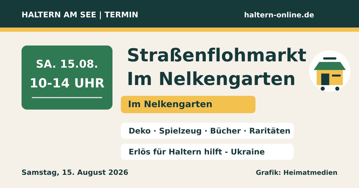 Termingrafik: Straßenflohmarkt im Nelkengarten in Haltern am 15. August 2026