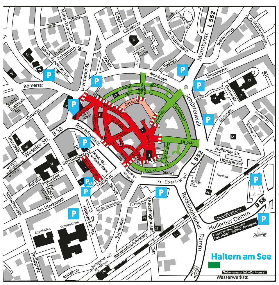 Korrigierter Verkehrsplan mit Sperrbereichen und befahrbaren Straßen zum Heimatfest Haltern 2026