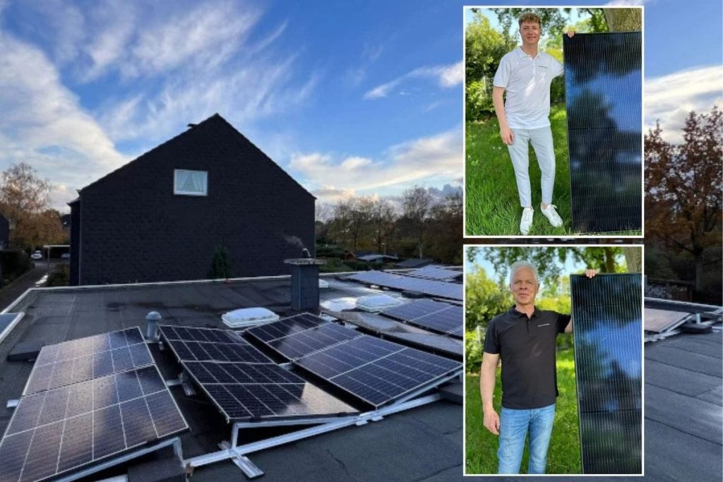 Collage mit Photovoltaikanlage sowie Mirko Nattler und seinem Vater