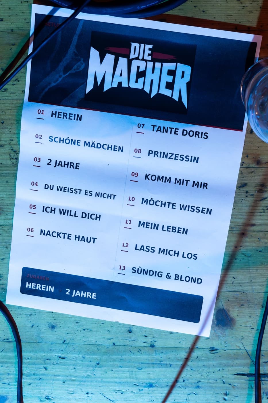 Setliste von Die Macher für das Konzert im Trigon