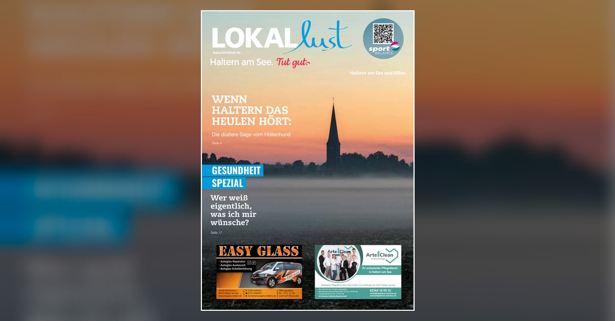 Titelblatt der Lokallust Haltern Oktober 2026 mit Haltern im Morgennebel, Höllenhund-Geschichte und Gesundheit Spezial