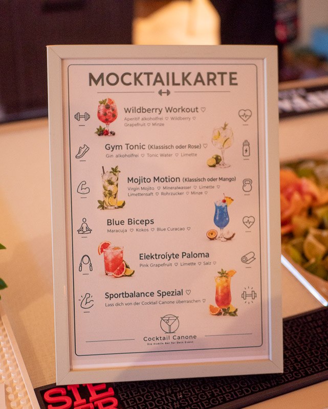 Mocktailkarte mit Gym Tonic und weiteren alkoholfreien Cocktails im SportBalance