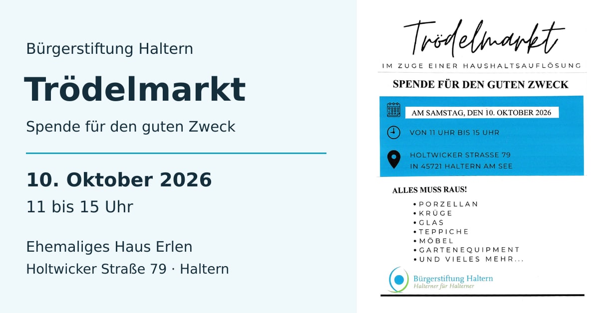 Trödelmarkt der Bürgerstiftung in Haltern am 10. Oktober 2026 von 11 bis 15 Uhr